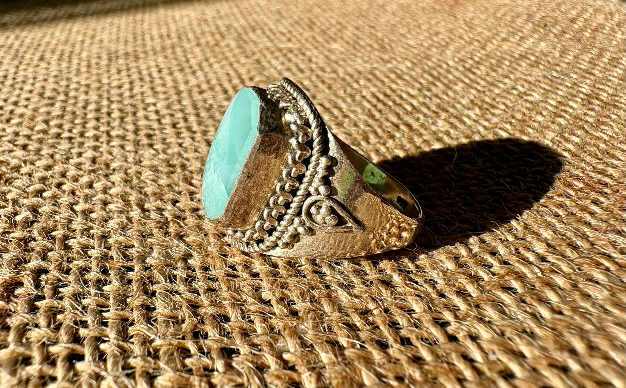 bague argent calcédoine lagon