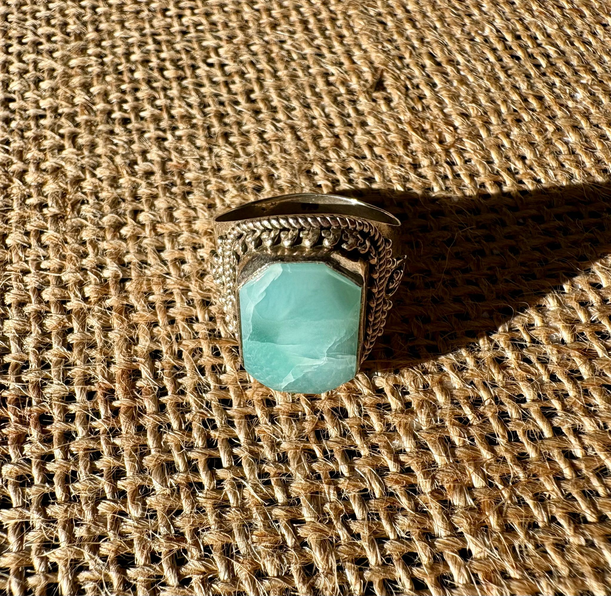 bague argent calcédoine lagon