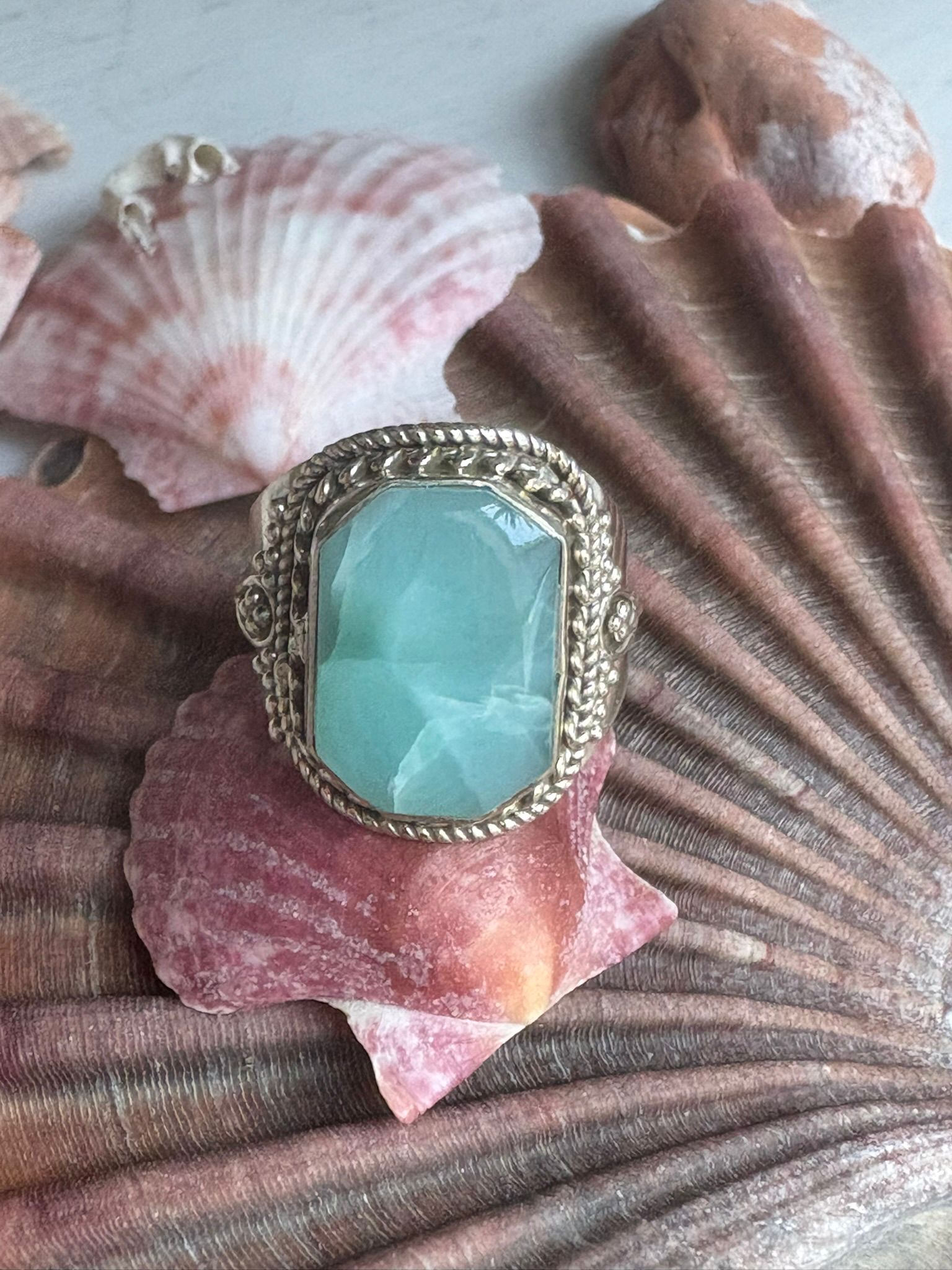 bague argent calcédoine lagon