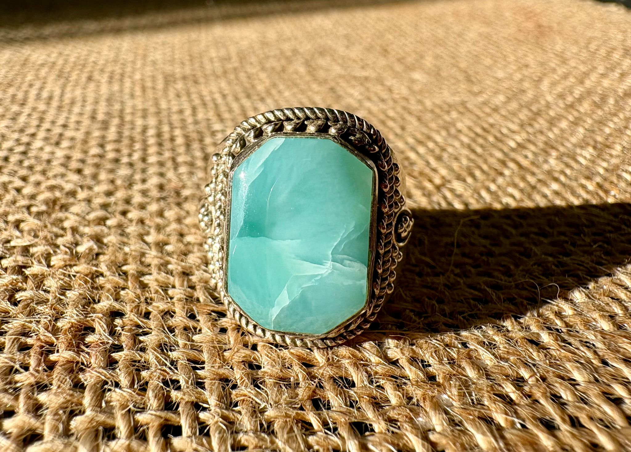 bague argent calcédoine lagon