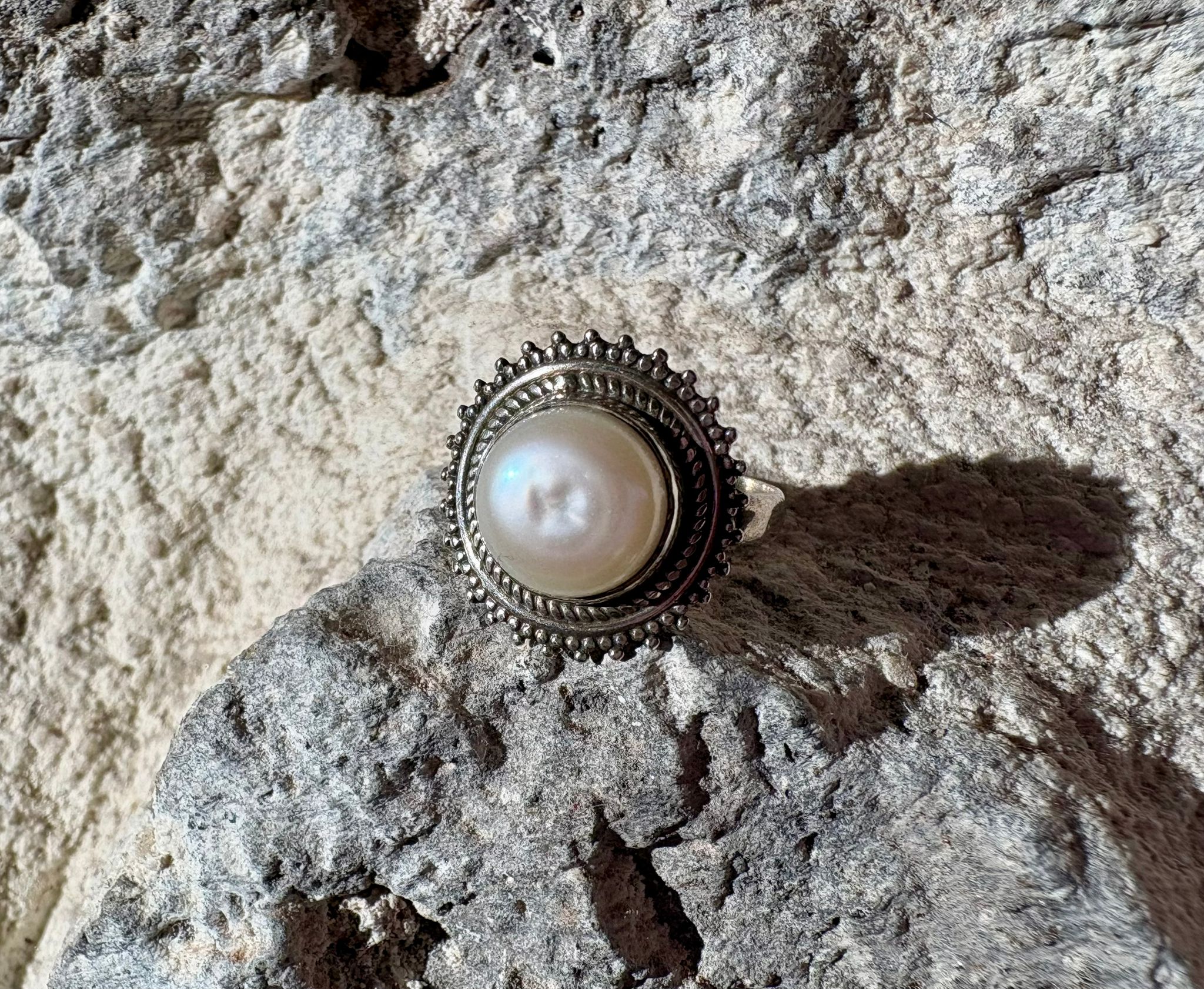 bague argent nacre taille 55