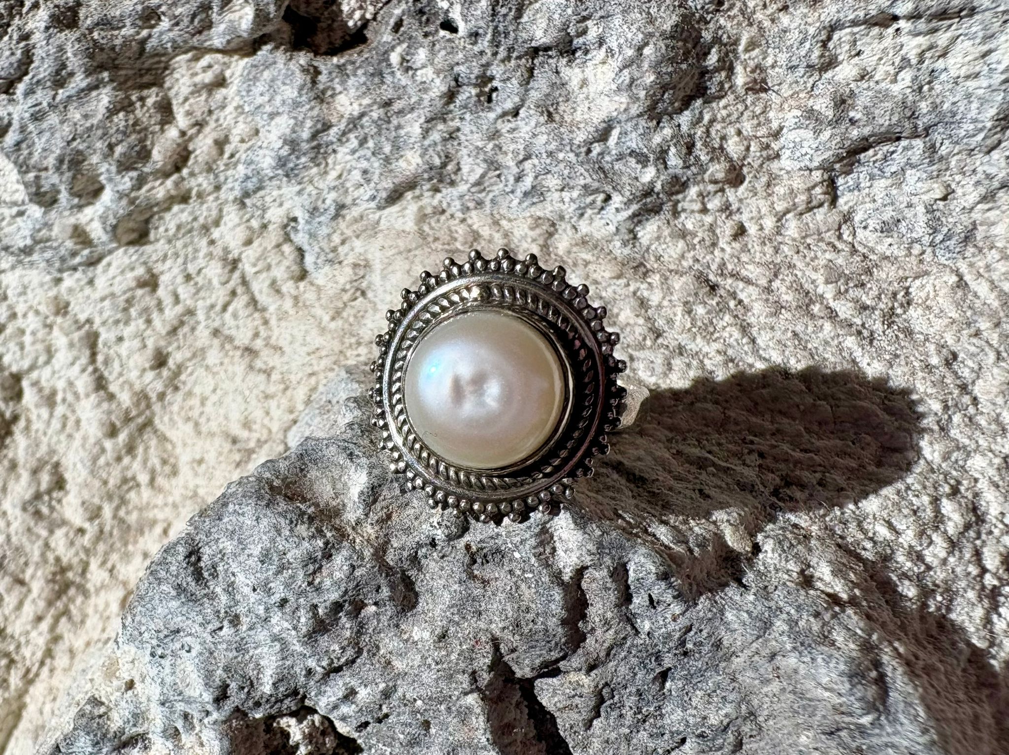 bague argent nacre taille 55