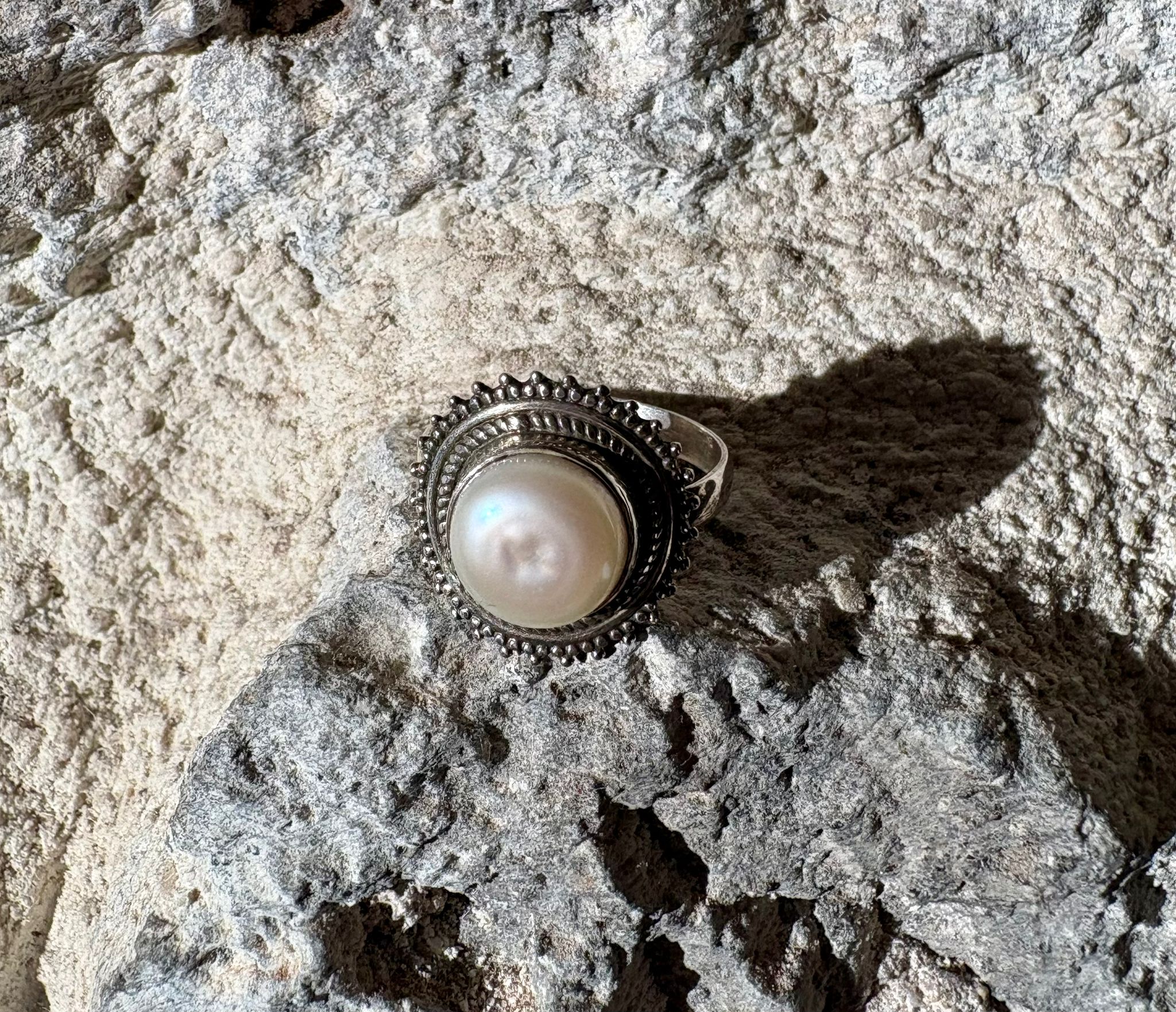 bague argent nacre taille 55