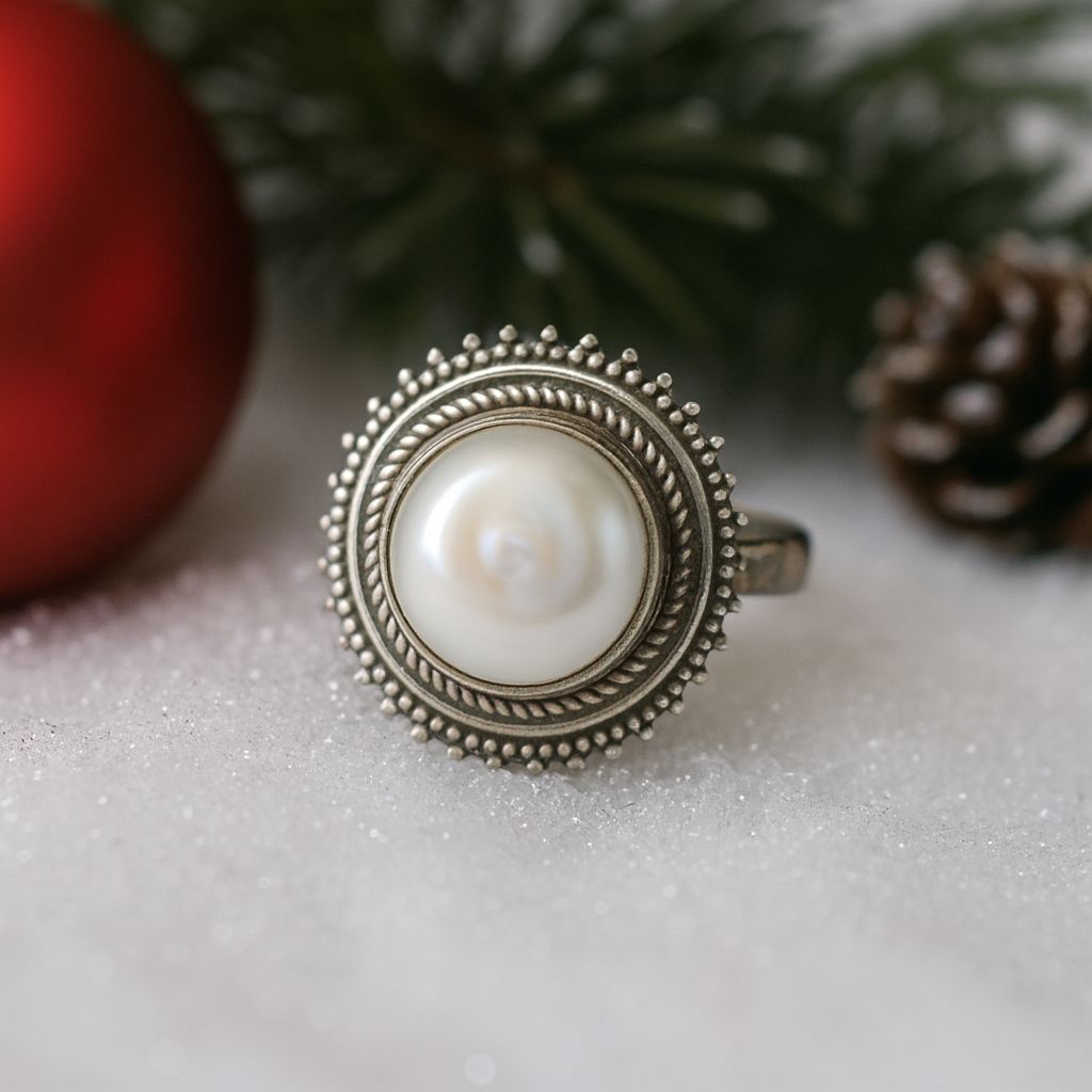 bague argent nacre taille 55