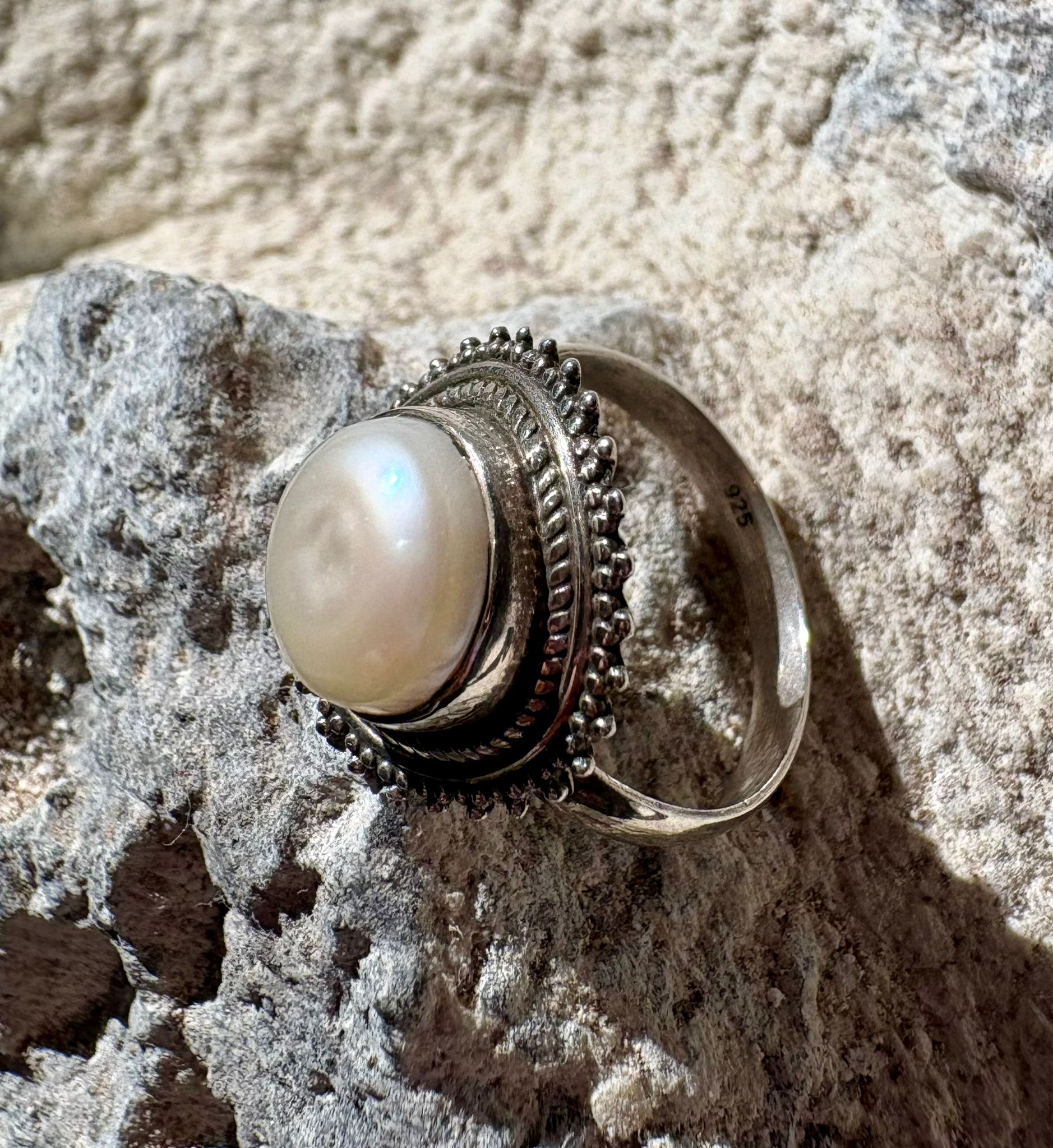 bague argent nacre taille 55