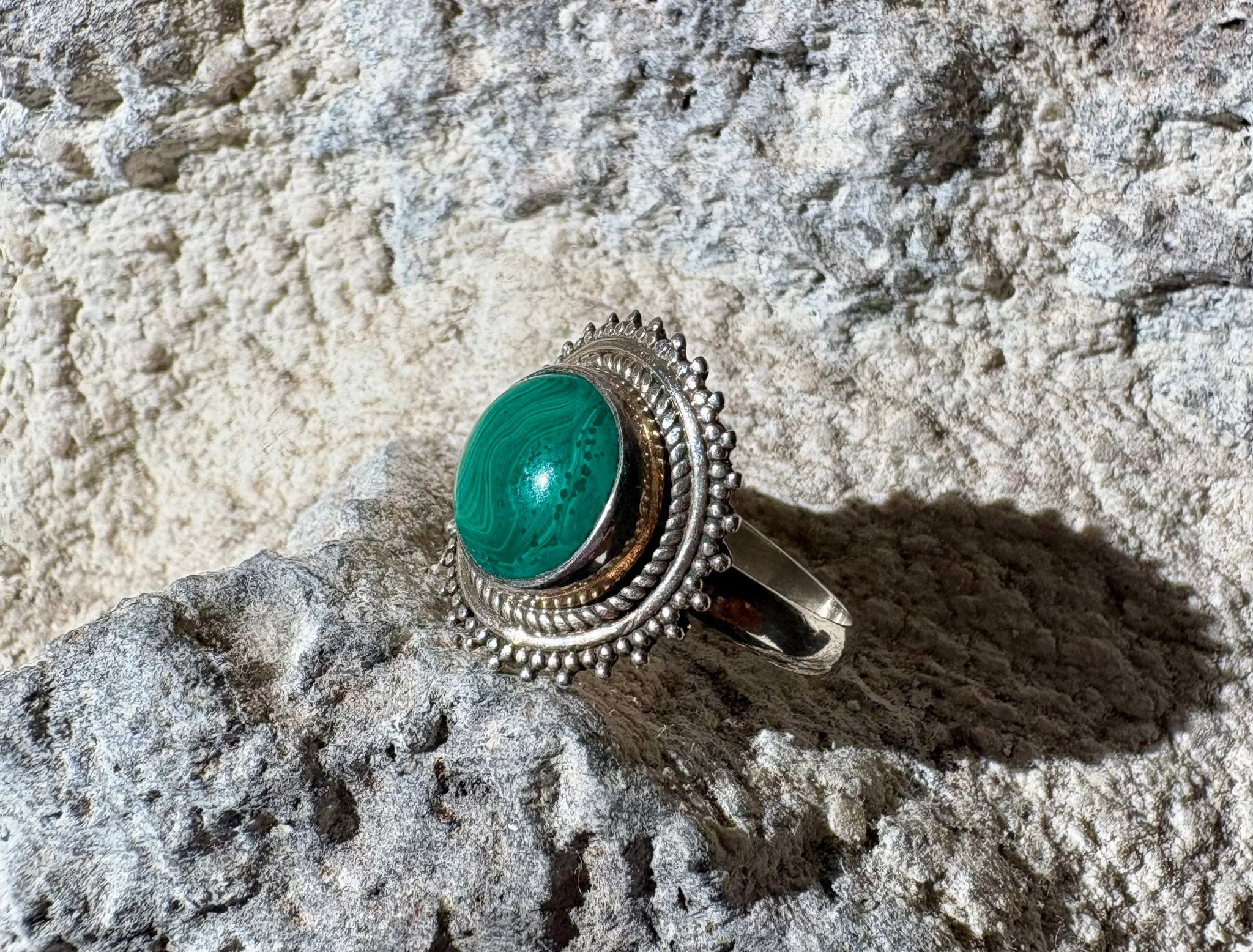 bague argent malachite ronde