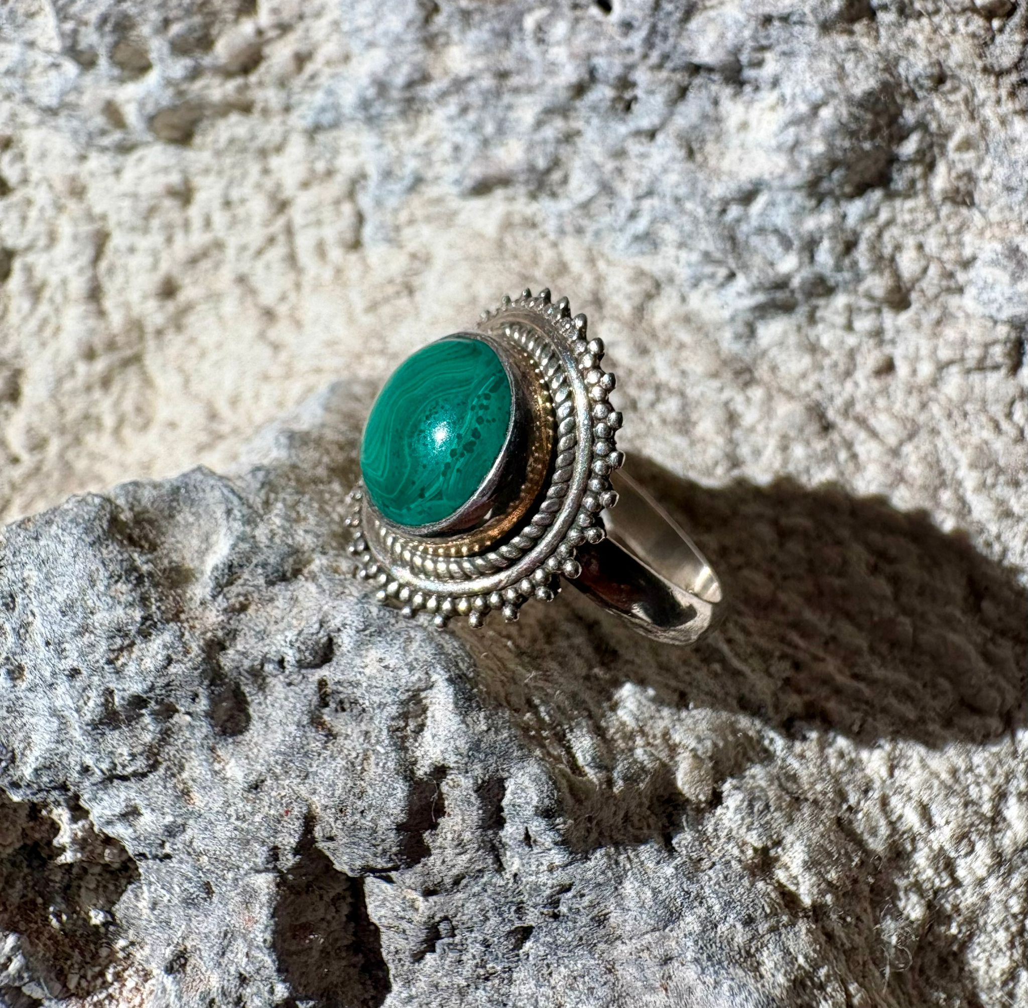 bague argent malachite ronde