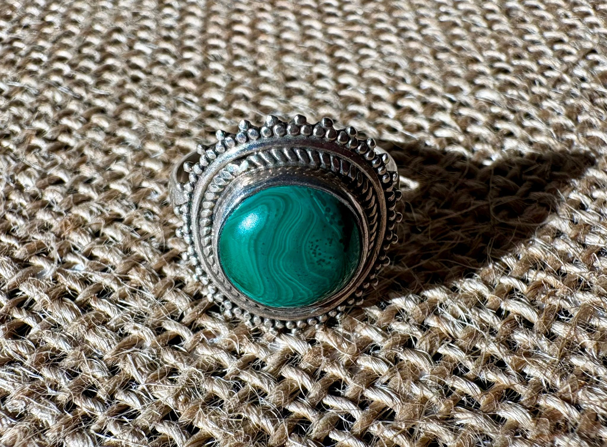 bague argent malachite ronde