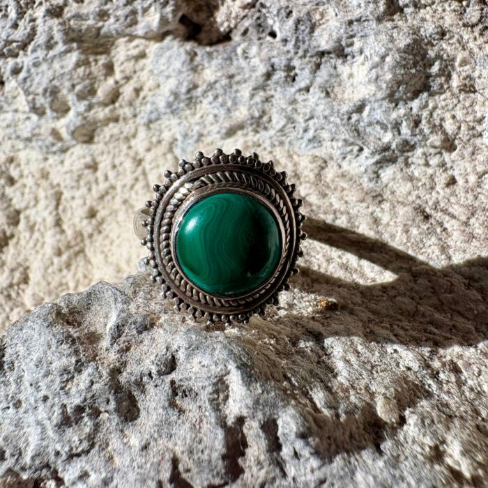 bague argent malachite ronde