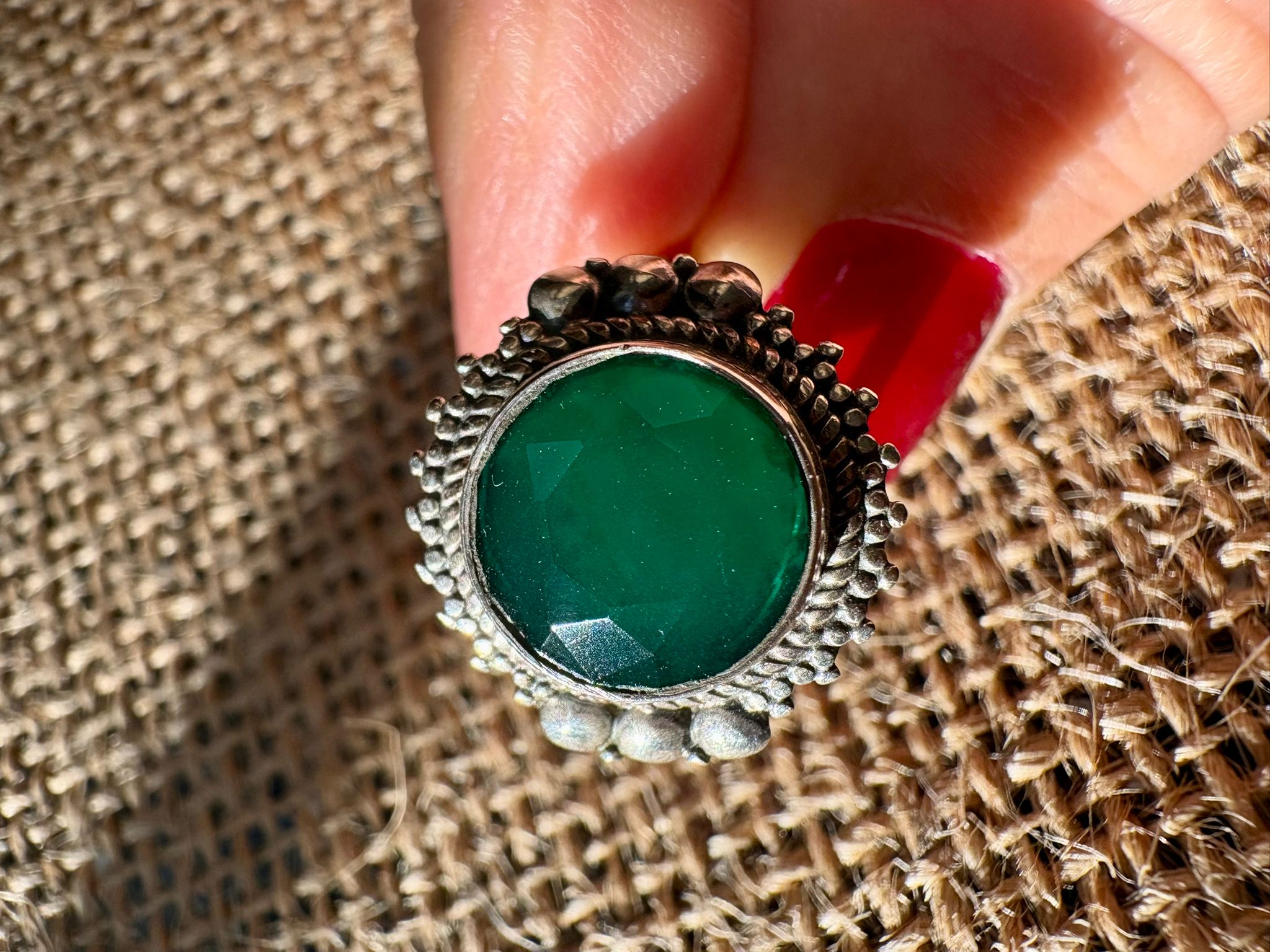 bague argent chrysoprase facettée