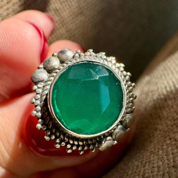 bague argent chrysoprase facettée