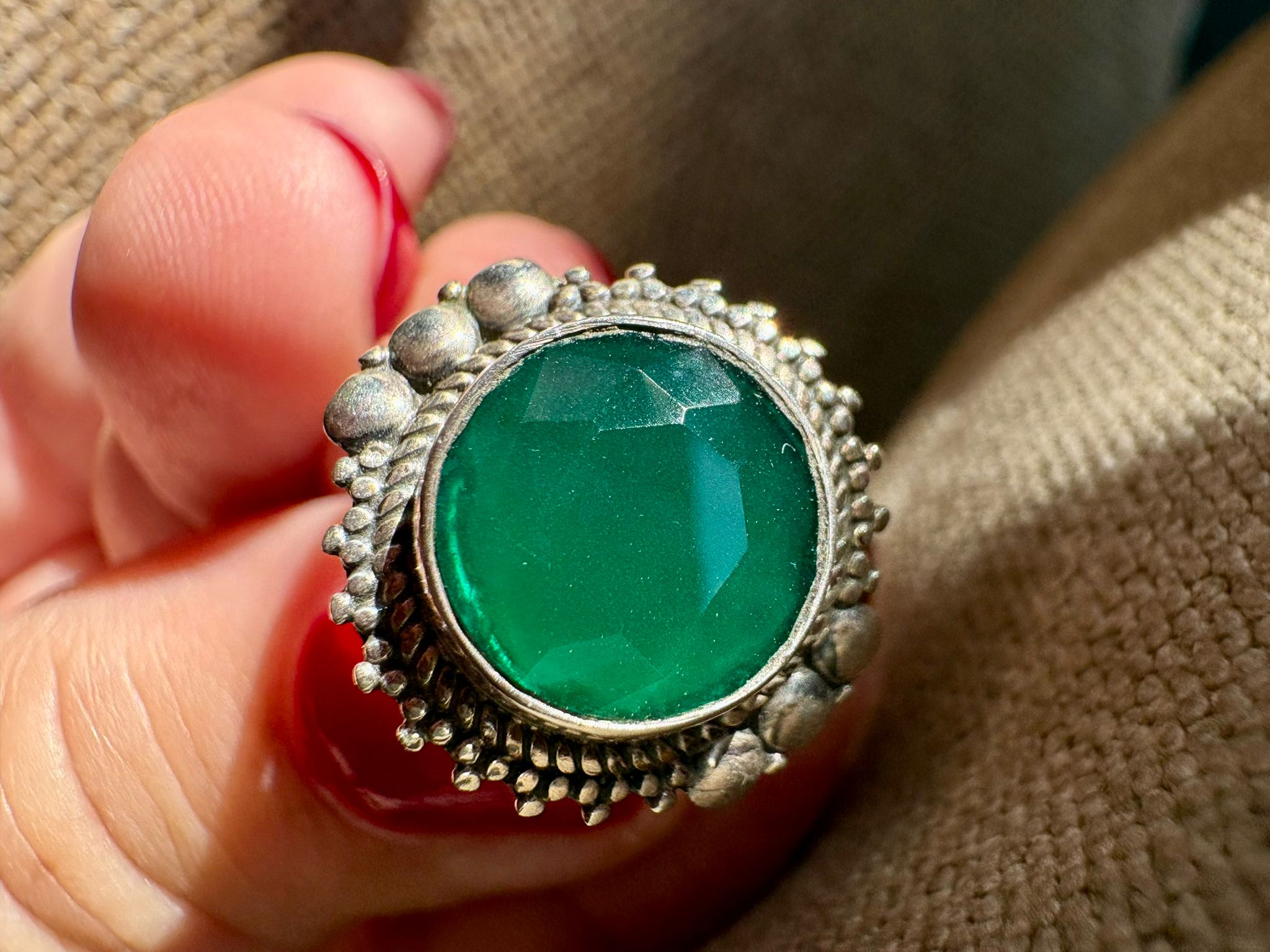 bague argent chrysoprase facettée