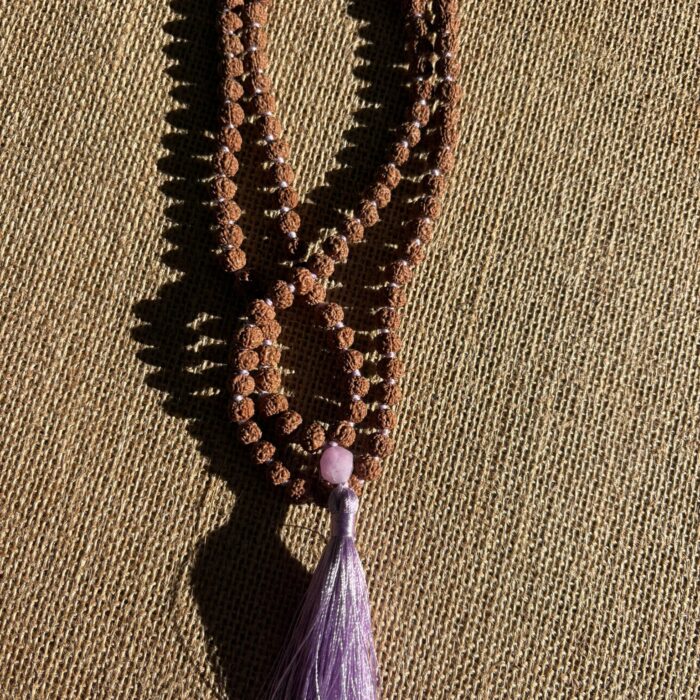 mala rudrakshas & guru bead kunzite